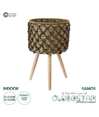 GloboStar® Artificial Garden SAMOS 20304 Διακοσμητικό Πλεκτό Καλάθι - Κασπώ Γλάστρα - Flower Pot Μπεζ με Καφέ Φ27cm x Υ45cm